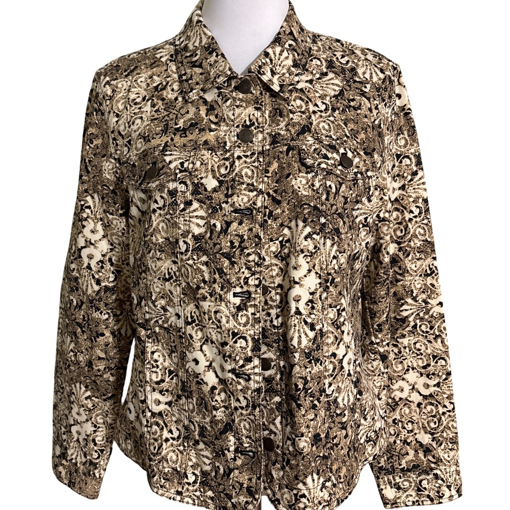 JM Collection Brown Cream Floral Button Down Jacket